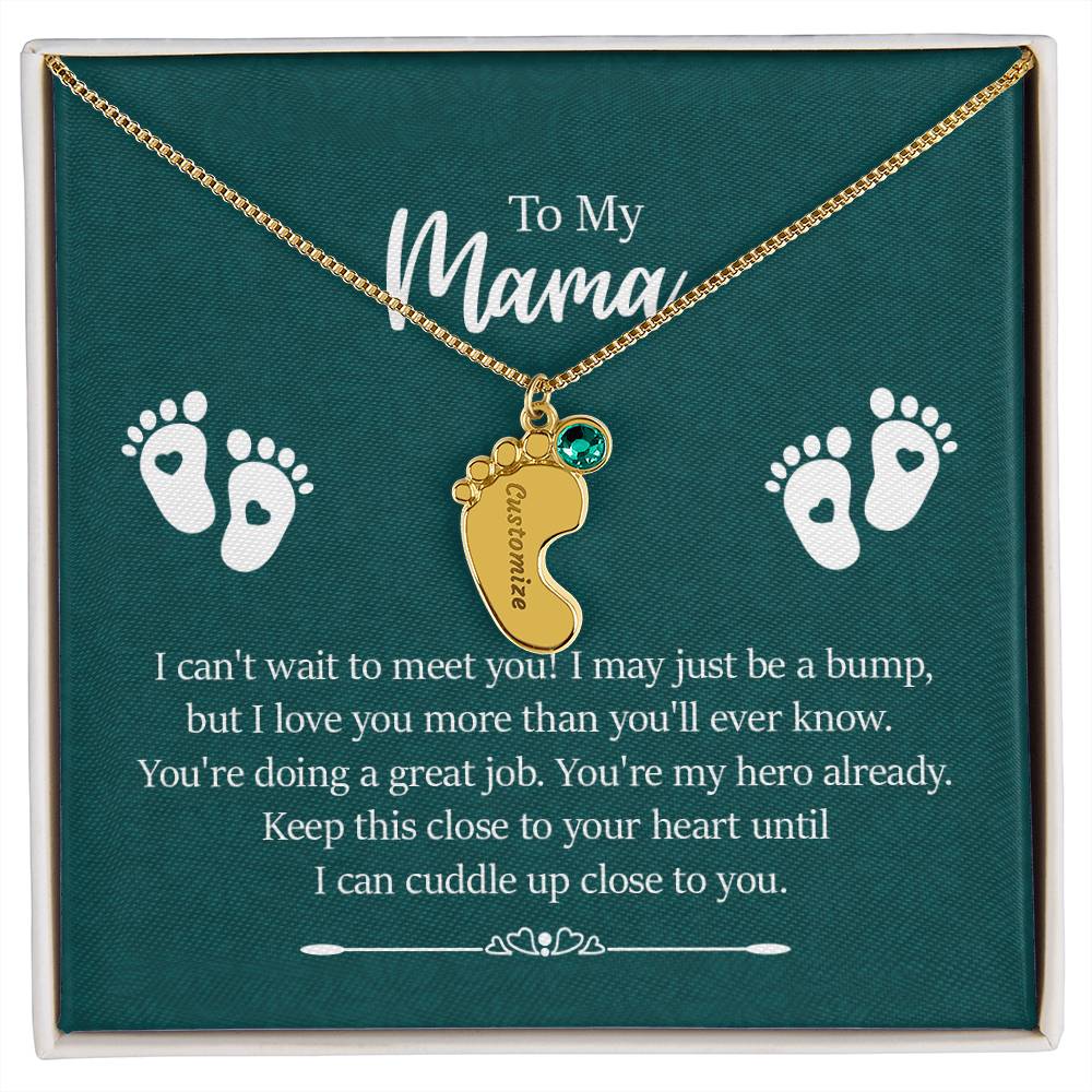 Engraved Baby Feet with Birthstones Necklace - To My Mama